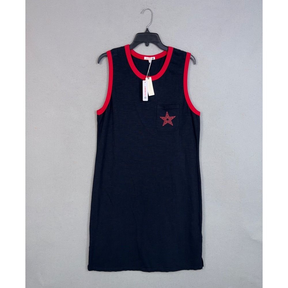 Sundry Dress Womens XL Blue Red Star Pocket Ringer Tank Mini Casual Coastal